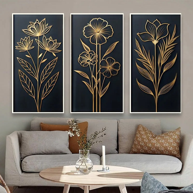 Black & Gold Leaf Floral Nordic Style Wall Art