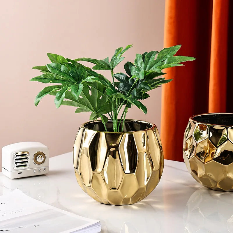Gold Nordic Style Geometric Ceramic Flower Pots