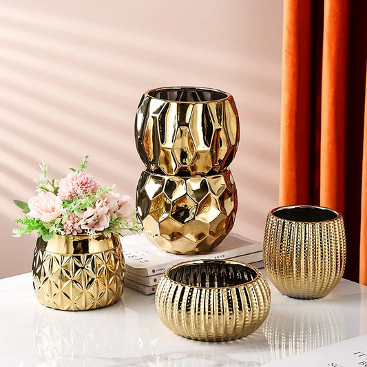 Gold Nordic Style Geometric Ceramic Flower Pots