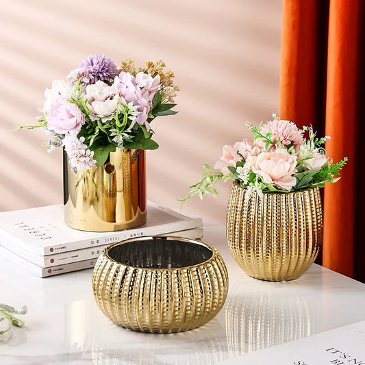 Gold Nordic Style Geometric Ceramic Flower Pots