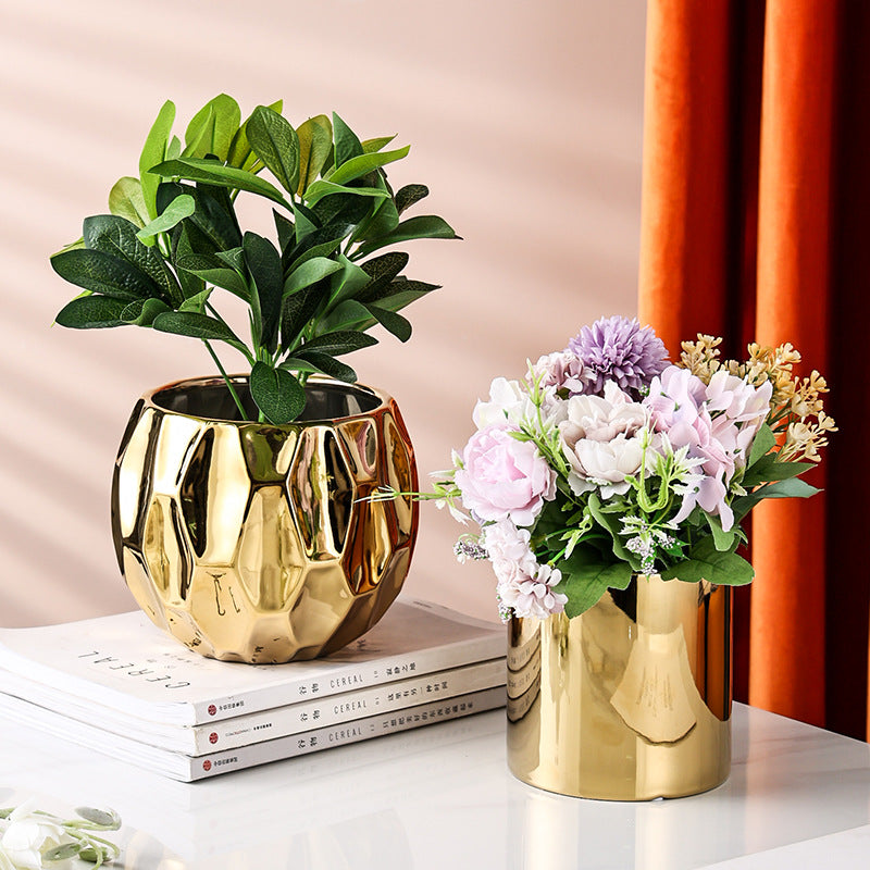 Gold Nordic Style Geometric Ceramic Flower Pots