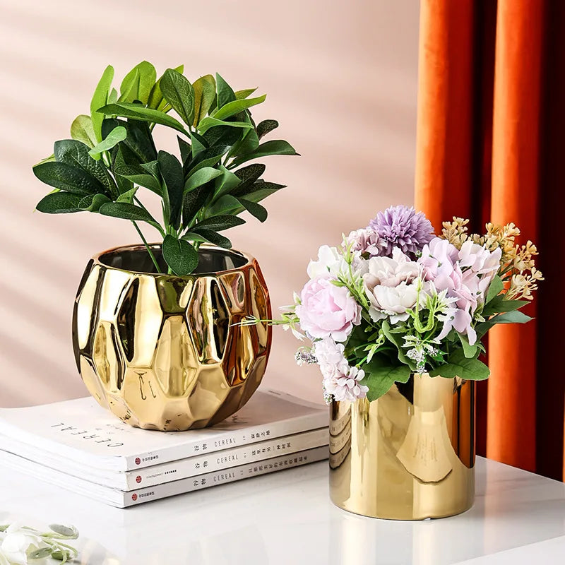 Gold Nordic Style Geometric Ceramic Flower Pots