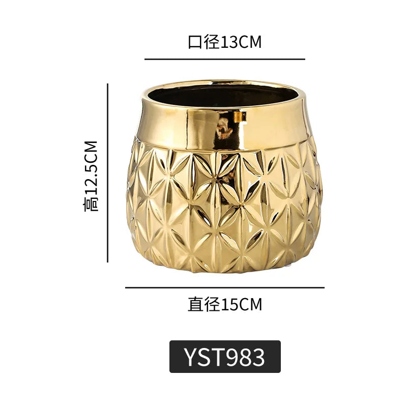 Gold Nordic Style Geometric Ceramic Flower Pots