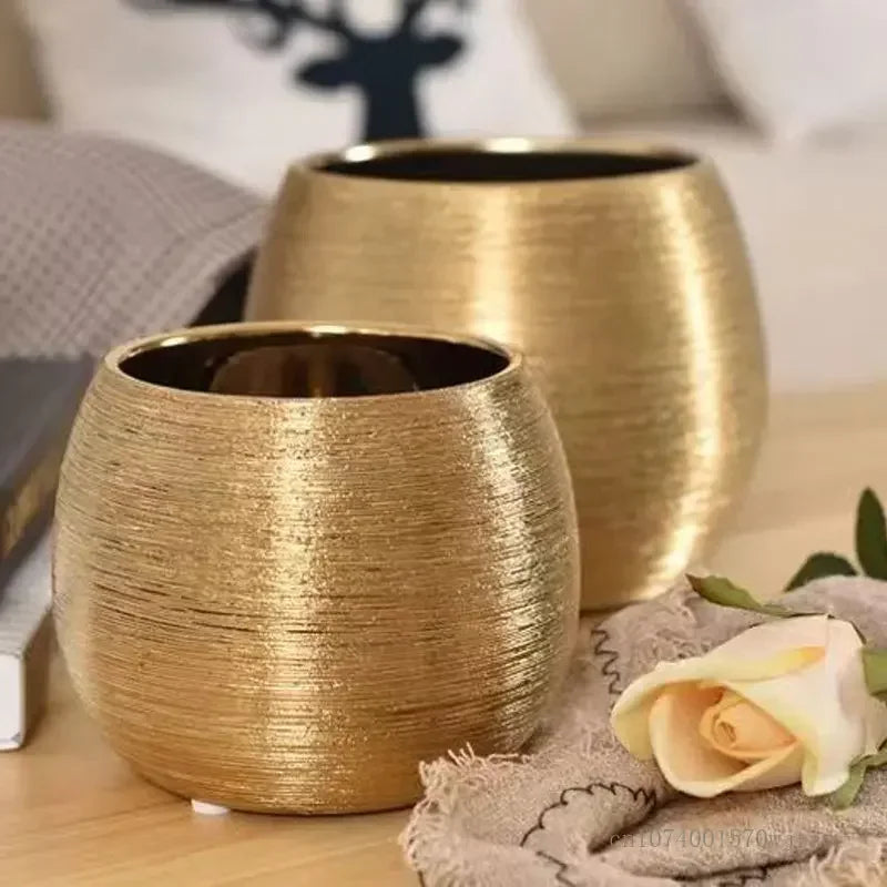 Modern Golden Ceramic Flower Pots