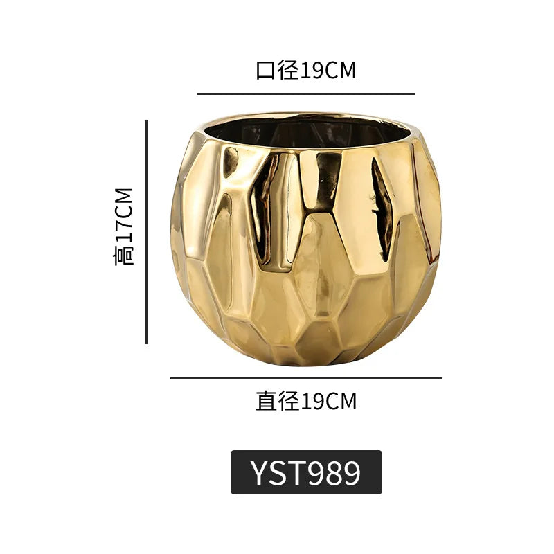 Gold Nordic Style Geometric Ceramic Flower Pots